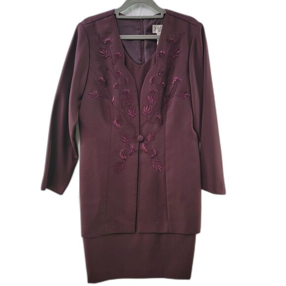 Studio 1 Petite 2 Piece Set Outfit Burgundy Dress and Jacket Formal Size 10P - Picture 1 of 8